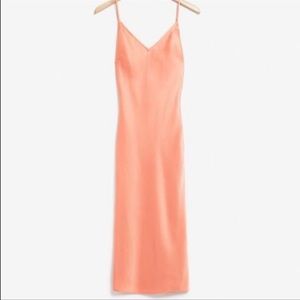 NWT Express Satin V-Neck Midi Slip Dress Coral - Small